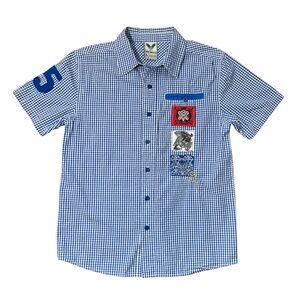 Avirex Boy's Graphic Checkered Blue and White Button Down Short Sleeve Shirt